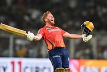 Punjab Kings' Jonny Bairstow celebrates after winning