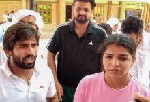 Wrestlers Bajrang Punia and Sakshi Malik during the 'mahapanchayat' in Sonipat (Photo: PTI)