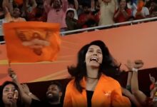 SRH co-owner Kavya Maran dances at Hyderabad's Uppal Stadium during IPL match