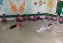 Watch: Amid heatwave, classroom turned into swimming pool in UP