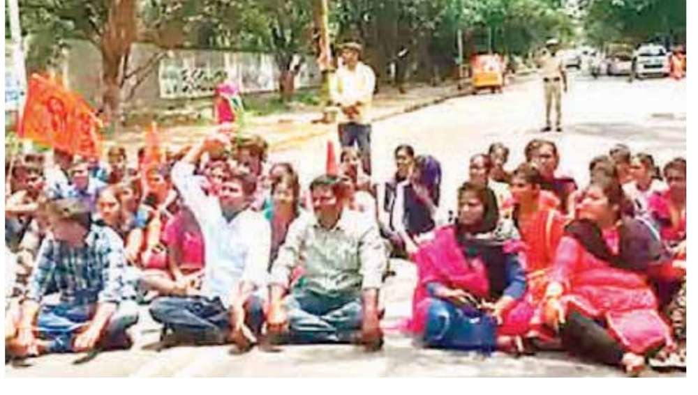 Osmania University hostel girls staged a dharna here on Friday 