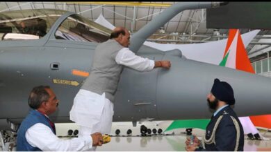 Rajnath Singh performs Shastra Puja in Paris