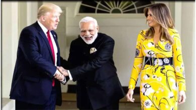 Donald Trump Melania Trump and Narendra Modi