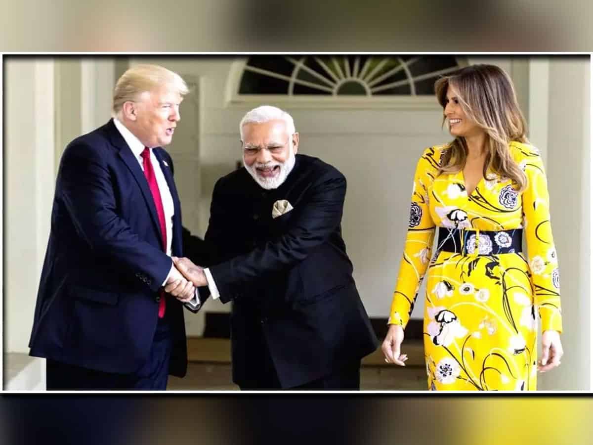 Donald Trump Melania Trump and Narendra Modi
