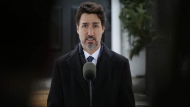 Canadian Prime Minister Justin Trudeau speaks during a news conference on COVID-19 situation in Canada from his residence March 17, 2020 in Ottawa, Canada. (Photo by Dave Chan / AFP)
