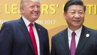 The image shows US President Donald Trump and Chinese President Xi Jinping