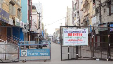 Hyderabad's Mallepally Road turned into "No Entry COVID-19 Containment Zone", barricaded the area. Photo: Mohammed Hussain