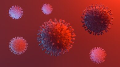 Image of Flu COVID-19 virus cell concept. Coronavirus Covid-19 influenza banner background