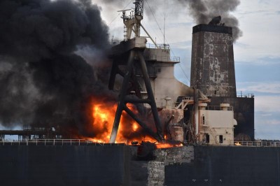 IOC chartered on fire oil tanker towed away from Sri Lankan coast