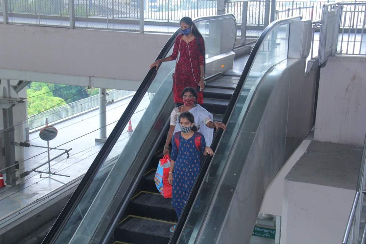 Passengers travelling in Hyderabad Metro Rail