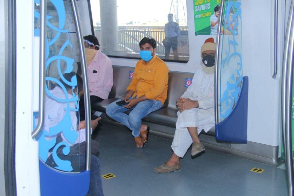 Passengers travelling in Hyderabad Metro Rail