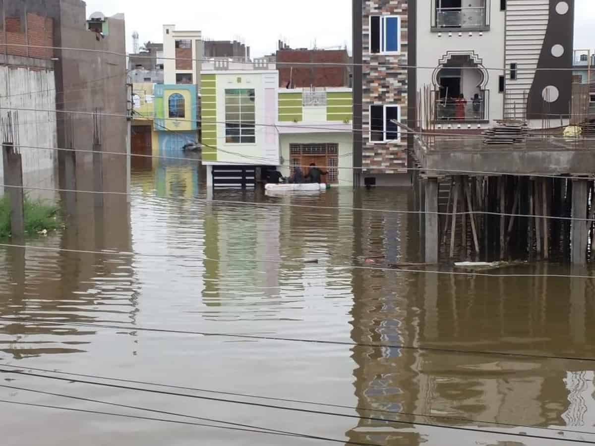Floodwater in Osman Sagar turns green and rancid
