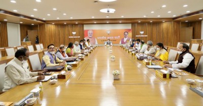 Ahead of Bihar poll results, Nadda meets BJP functionaries