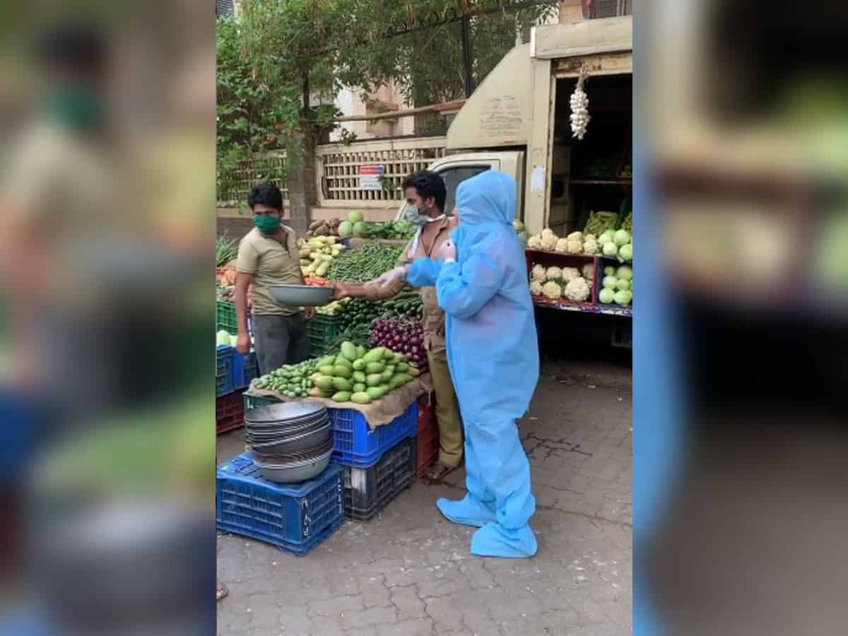 Rakhi Sawant seen vegetable shopping in PPE suit