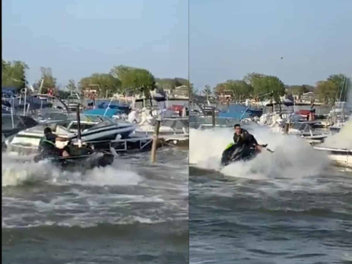 Watch: Firefighter puts out fire by splashing water using a jet ski