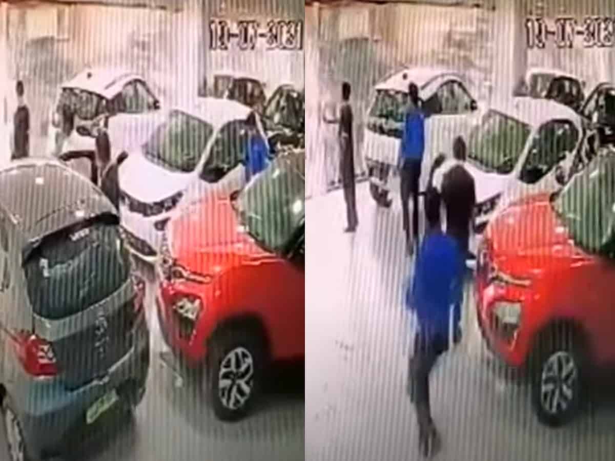 Mishap at showroom as new car to be delivered falls from first floor; two injured