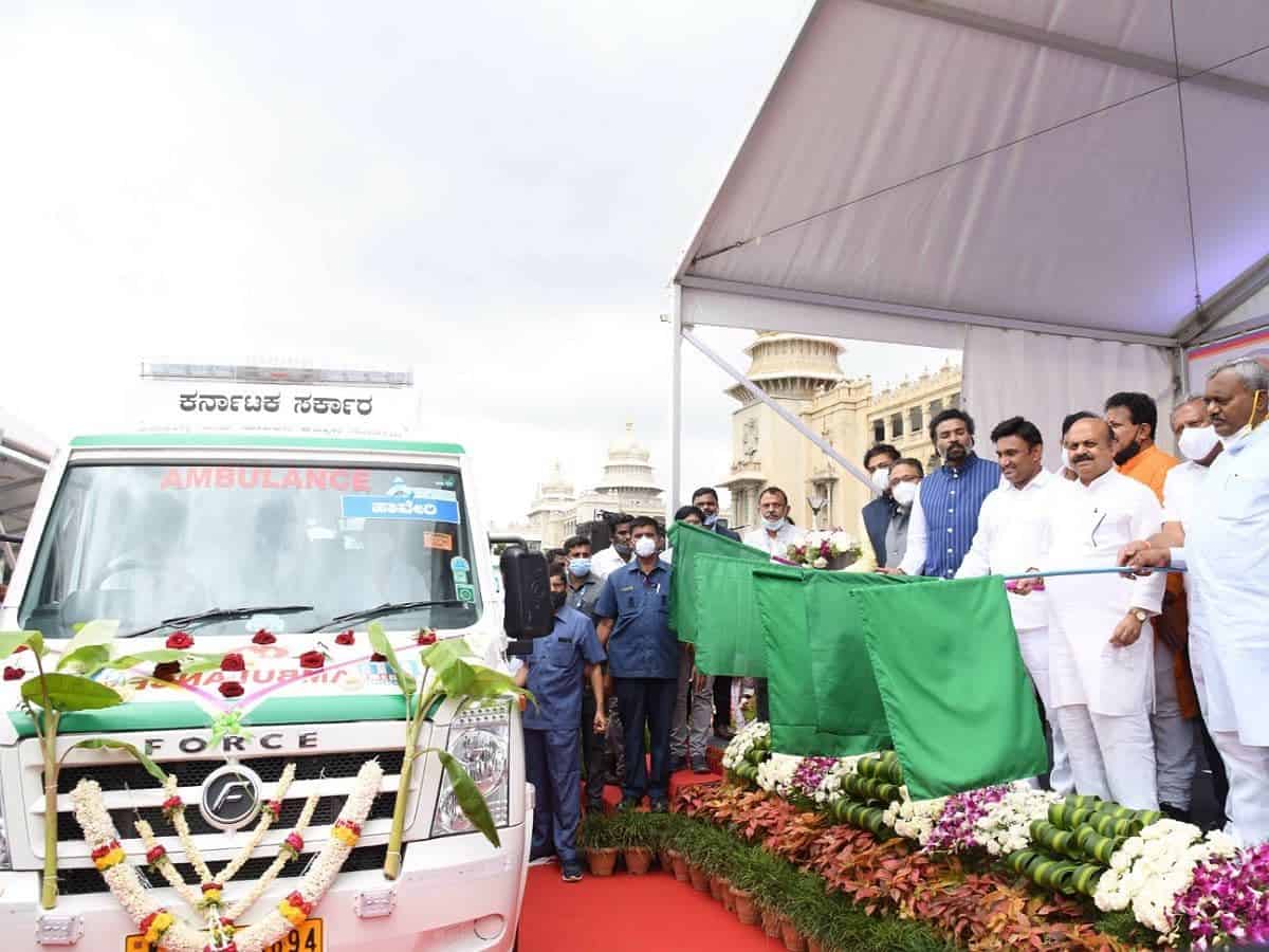 Karnataka CM inaugurates 120 ambulances at Vidhana Soudha