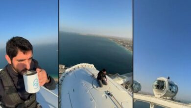 Dubai crown prince sips a beverage 250 metres off the ground on top of 'Ain Dubai'