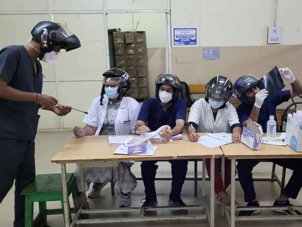 Doctors at Osmania Hospital wear helmets to work after fan falls on colleague