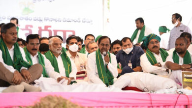 Telangana CM stages dharna in Hyderabad to protest Centre's policies