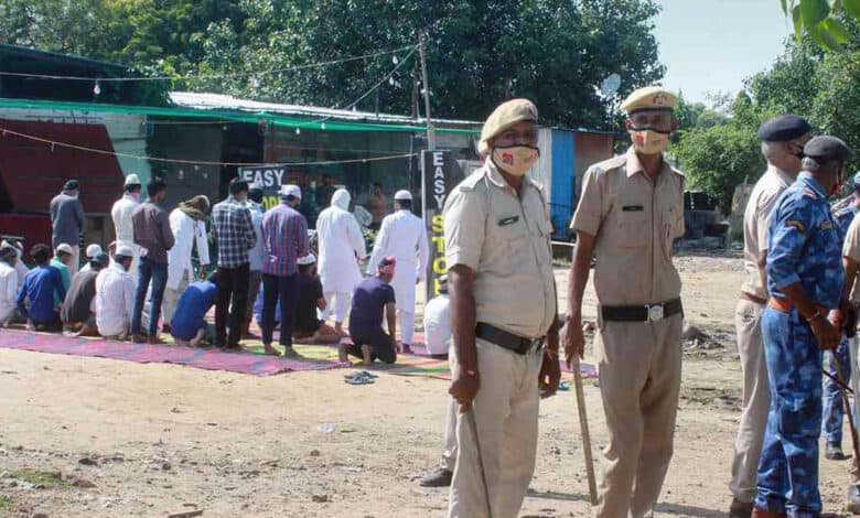 Prayers being held under police protection in Gurugram. (PTI Photo)