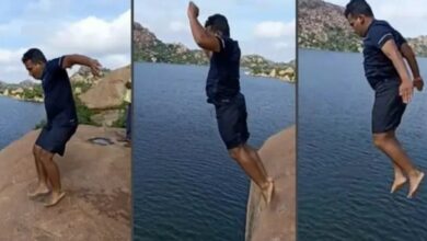 Karnataka DC dives from a hill into reservoir, video goes viral