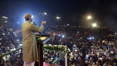 AIMIM Chief Asaduddin Owaisi addresses supporters during a public meeting, in Moradabad, Thursday, Nov. 11, 2021. (PTI Photo)