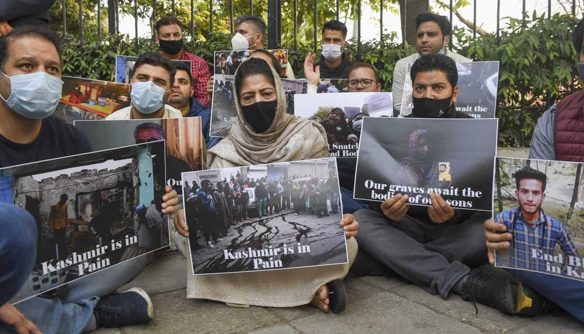 Mehbooba stages dharna at Delhi's Jantar Mantar, says Kashmir 'in pain'