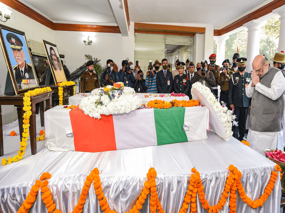 HM Shah, NSA, Rahul Gandhi pay last respects to CDS Rawat, his wife