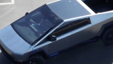 Tesla Cybertruck with updated design spotted on test track