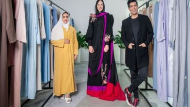 Emirati designer Hessa Al Falasi and Manish Malhotra creates Abaya saree