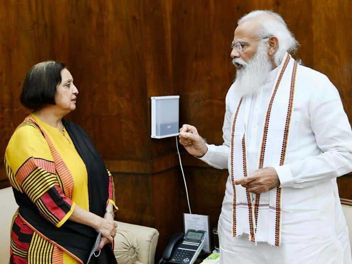 Malini Parthasarathy with Prime Minister Narendra Modi