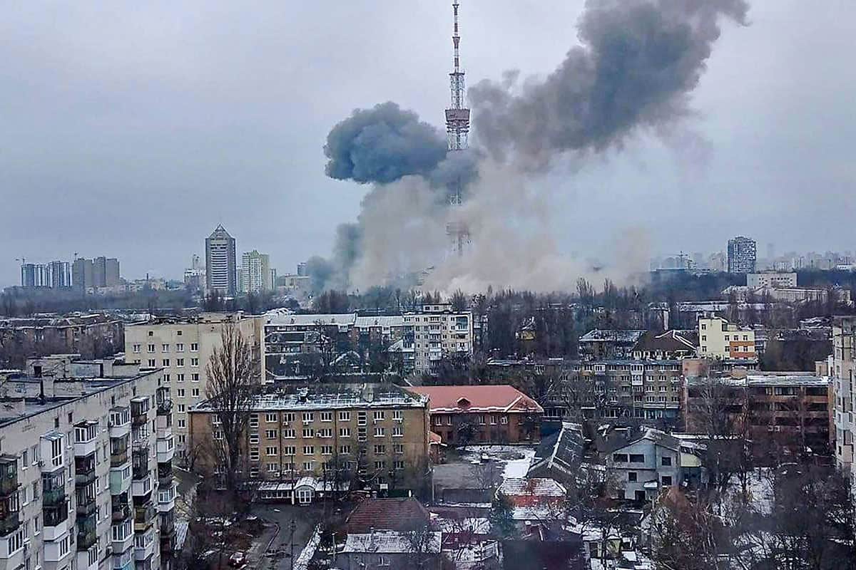 Kyiv: Russian troops fired on the TV tower, near the Memorial complex in Kyiv. (Image posted by MFA Ukraine on Twitter)