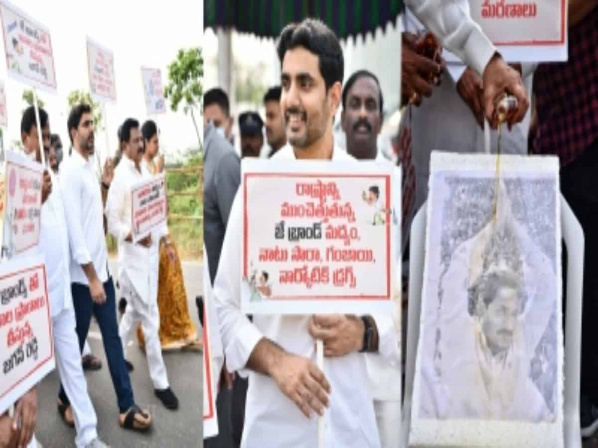 TDP legislators wash Andhra Pradesh CM's portrait with liquor