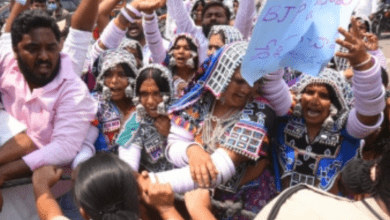 TRS on Wednesday staged a protest in front of the state BJP office in Hyderabad