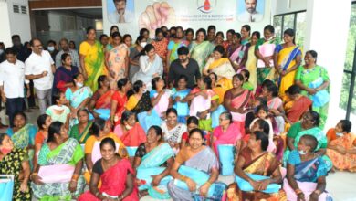 Women's Day: Chiranjeevi felicitates female film production workers in Hyd