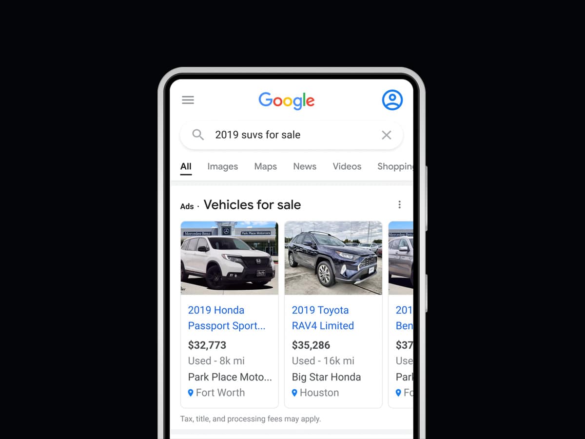 Google vehicle ads in Search now shows nearby cars for sale