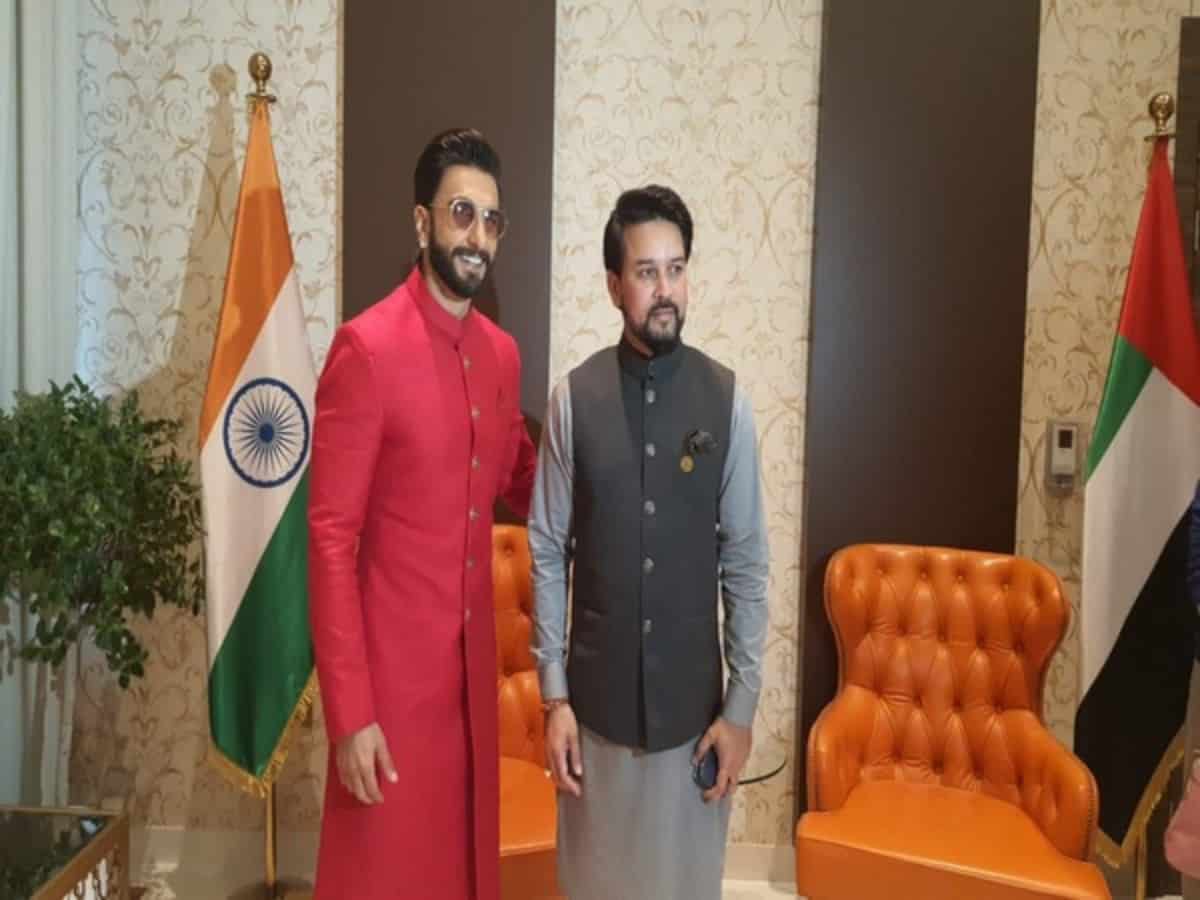 Ranveer Singh dances with Union Minister Anurag Thakur at Dubai Expo