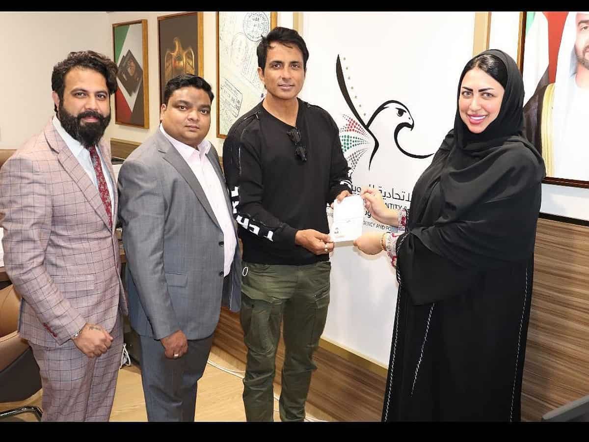 Sonu Sood honoured with UAE golden visa for humanitarian efforts.