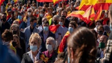 Protest held in Madrid against NATO intervention on Ukraine conflict