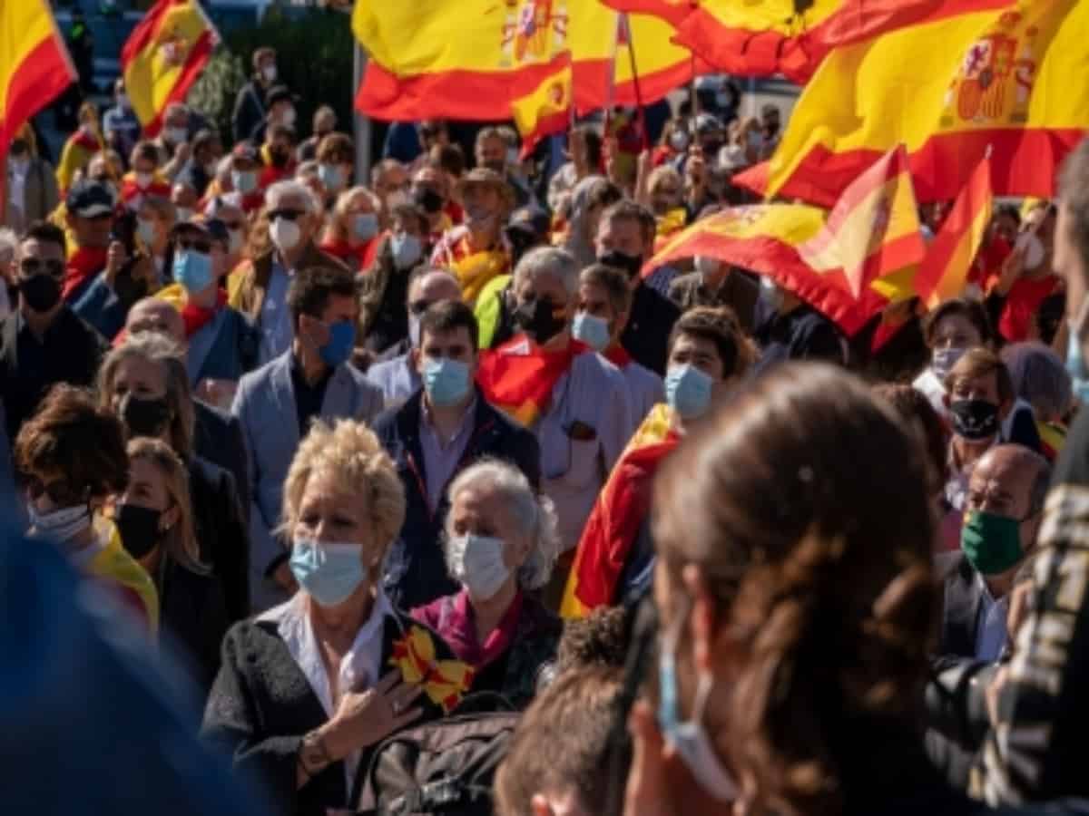 Protest held in Madrid against NATO intervention on Ukraine conflict