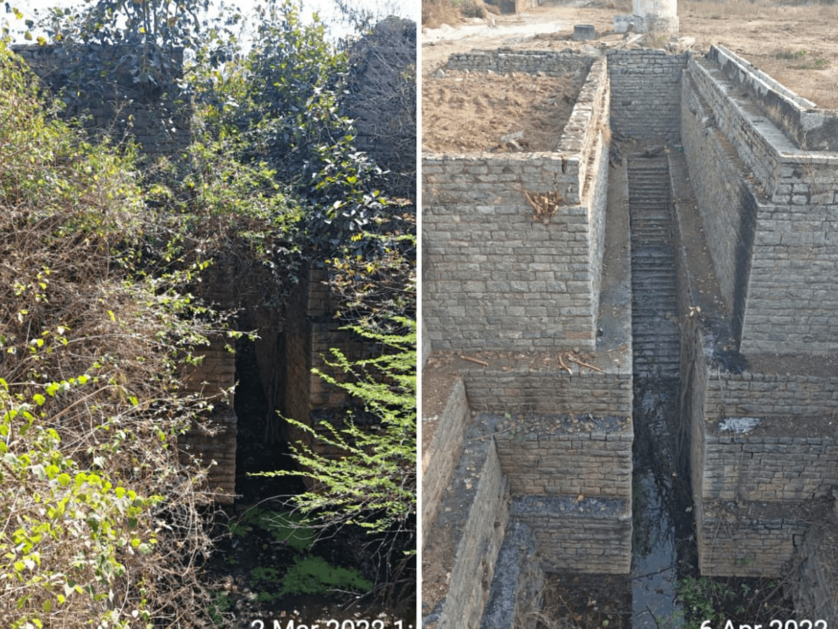 Lingojigudem Stepwell before and after work