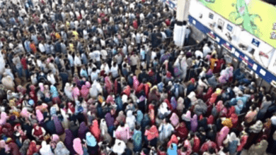 queues at railway counters in Dhaka ahead of Eid