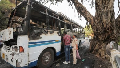 Bus with pilgrims on board catches fire