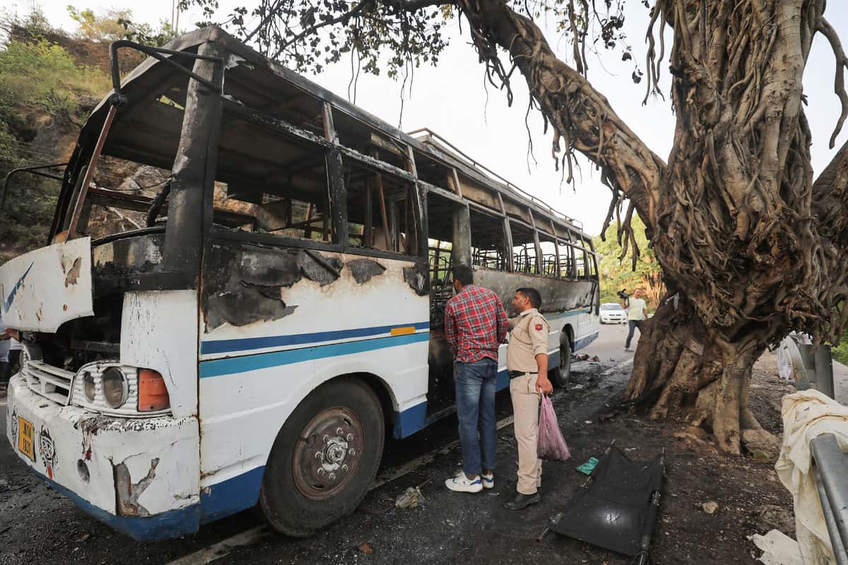 Bus with pilgrims on board catches fire