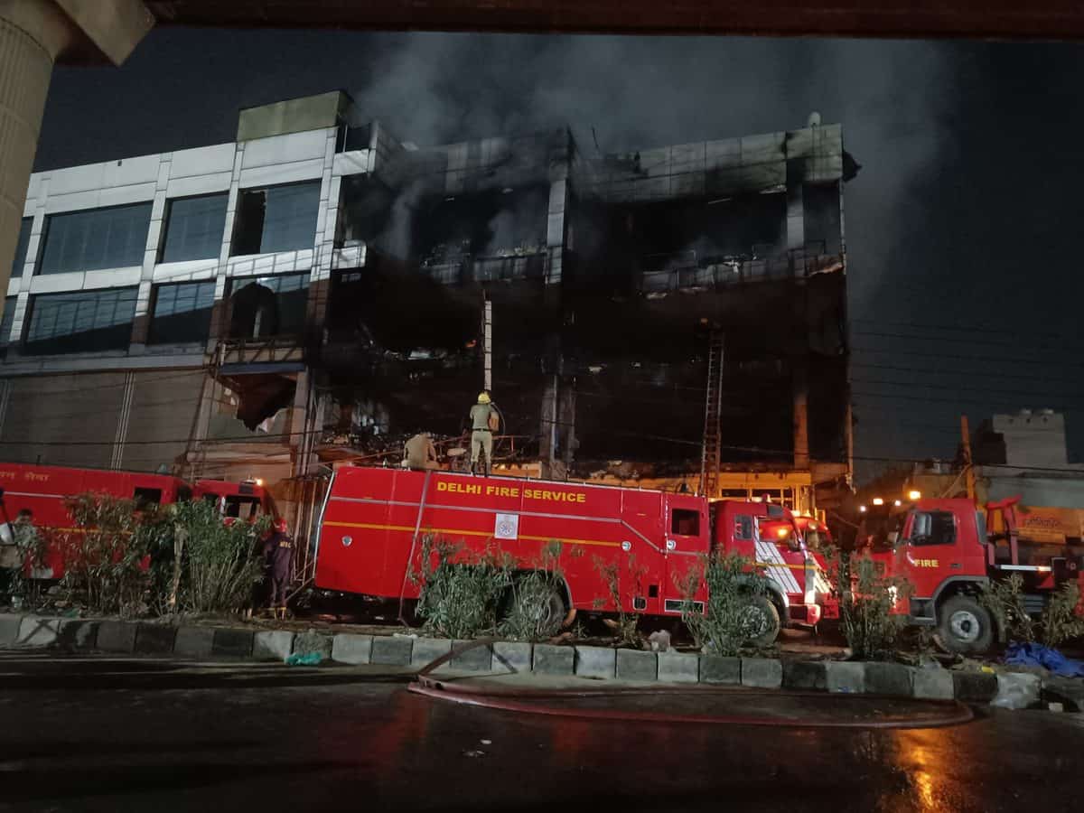 Fire in a bulding in Delhi's Mundka area