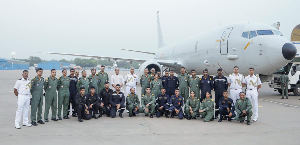 Rajnath Singh onboard P8I aircraft of Indian Navy