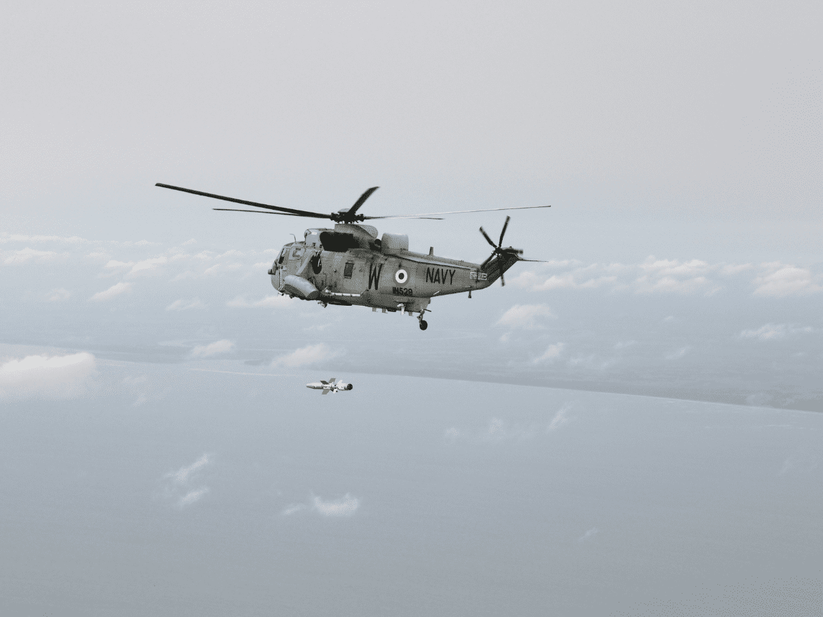 Maiden flight-test of indigenously-developed Naval Anti-Ship Missile launched from a Naval Helicopter.