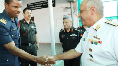 Rear Admiral Sanjay Datt, Commandant, CDM interacting with the foreign participants of HDMC-18 at the College of Defence Management, Secunderabad on Tuesday (24 May 2022).