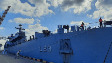 INS Gharial deployed to Colombo with relief material; as part of Mission SAGAR IX (Source: Twitter)